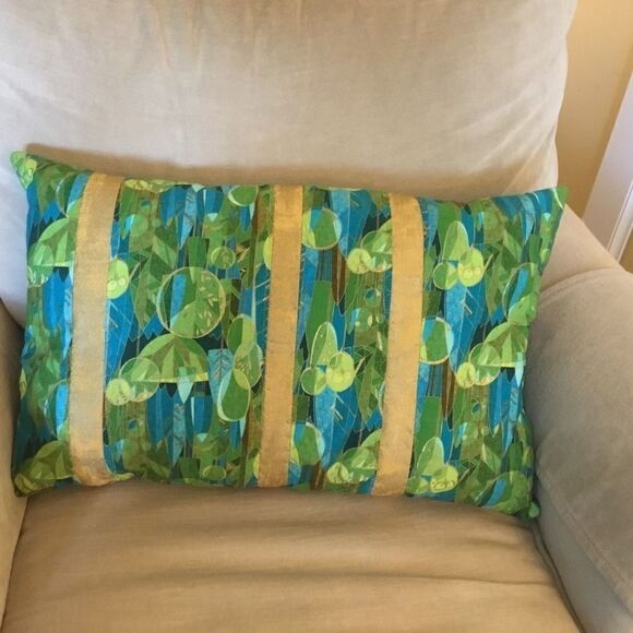 CLOSEOUT SALE $15 NWT  Quilted Teal & Gold 3 Stripe Pillow - Picture 3 of 8